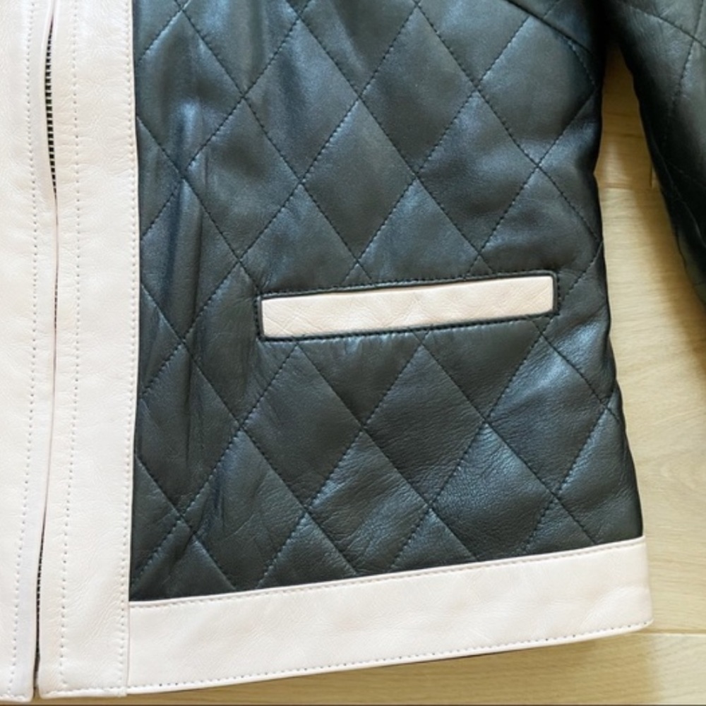Zarina | Black Pink Faux Leather Quilted Lined Moto Zipper Jacket Blazer EU 44 - Picture 14 of 17